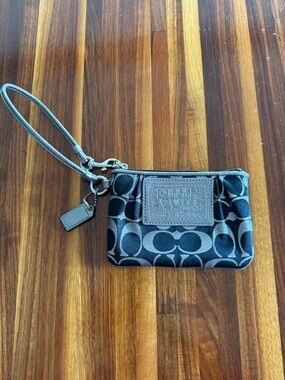 Coach Poppy Black and Gray Signature Wristlet with Leather Strap